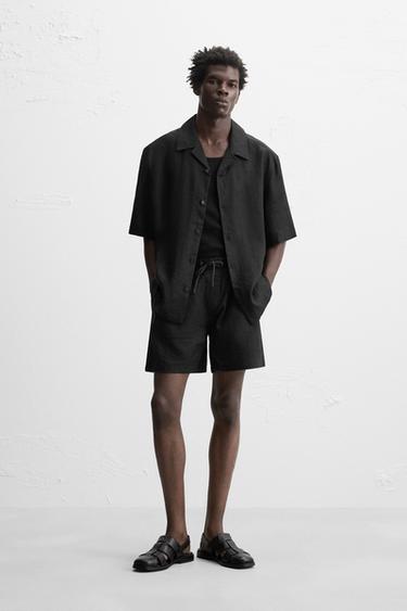 100% LINEN BERMUDA SHORTS - Black by Zara - Image 0