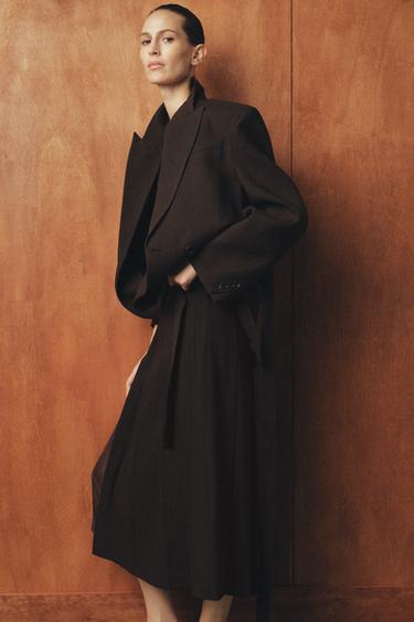 ZW COLLECTION LIMITED EDITION 100% WOOL BELTED BLAZER - Khaki by Zara