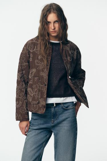 RUBBERISED EMBROIDERED PUFFER JACKET - Brown by Zara