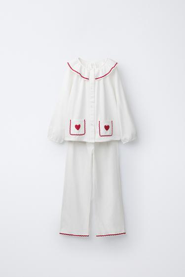 AGES 2-6/ WAVY TRIM AND HEART PRINT PYJAMAS - Ecru by Zara