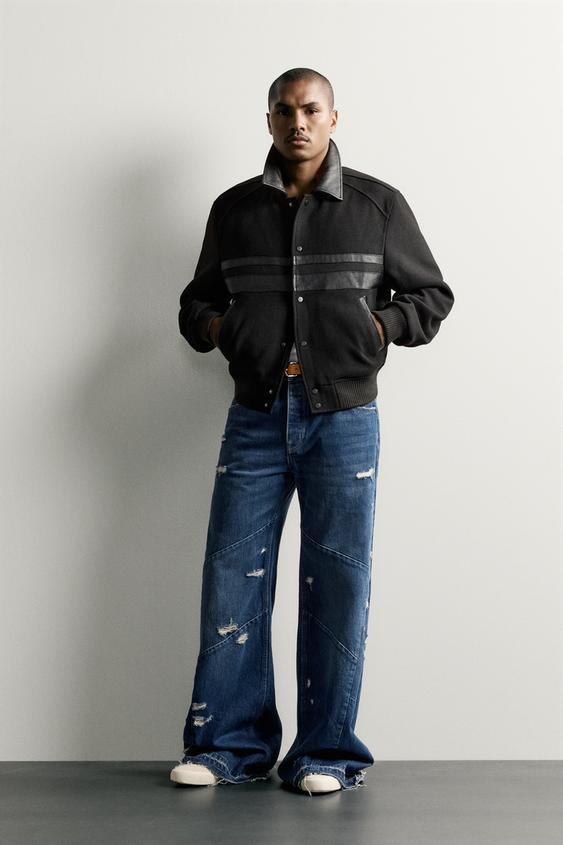 COMBINED LEATHER EFFECT CROPPED FIT JACKET - Black by Zara - Image 0