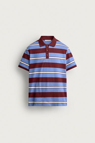 STRIPED REGULAR FIT PIQUÉ POLO SHIRT - Light blue by Zara