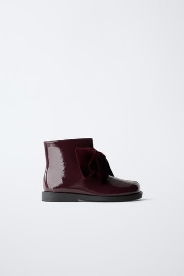 PATENT-FINISH ANKLE BOOTS WITH BOW - Burgundy Red by Zara - Image 0