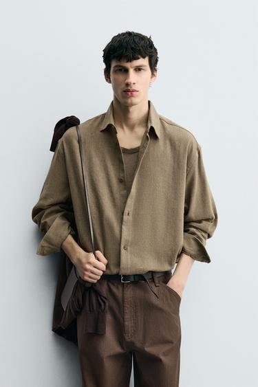 COTTON BLEND TEXTURED SHIRT - Tobacco by Zara