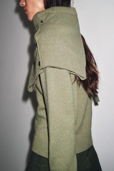 CASHMERE AND WOOL BASIC CARDIGAN - GREENISH by Zara