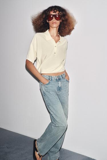 SHORT SLEEVE KNIT POLO SHIRT - Ecru by Zara