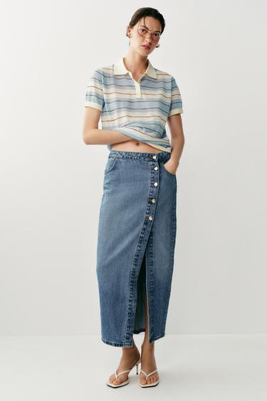 Z1975 WRAP DENIM SKIRT - Mid-blue by Zara
