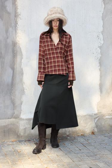 CHECK WRAP SHIRT - Khaki by Zara