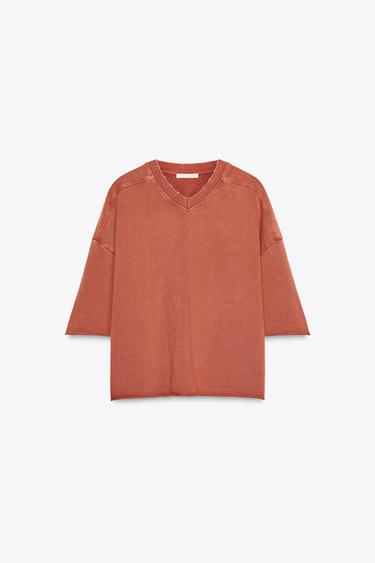 WASHED-EFFECT PLUSH SWEATSHIRT - Red by Zara