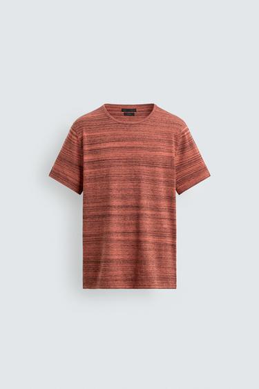 IRREGULAR STRIPED KNIT T-SHIRT - Red / Orange by Zara
