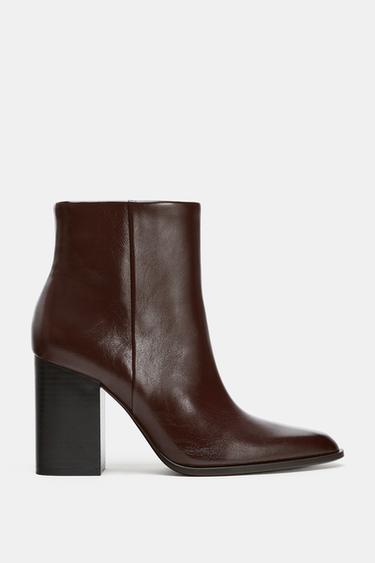 WIDE-HEEL ANKLE BOOTS - Burgundy Red by Zara