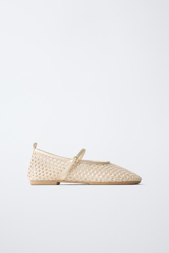 MESH BALLET FLATS - Ecru White by Zara - Image 0