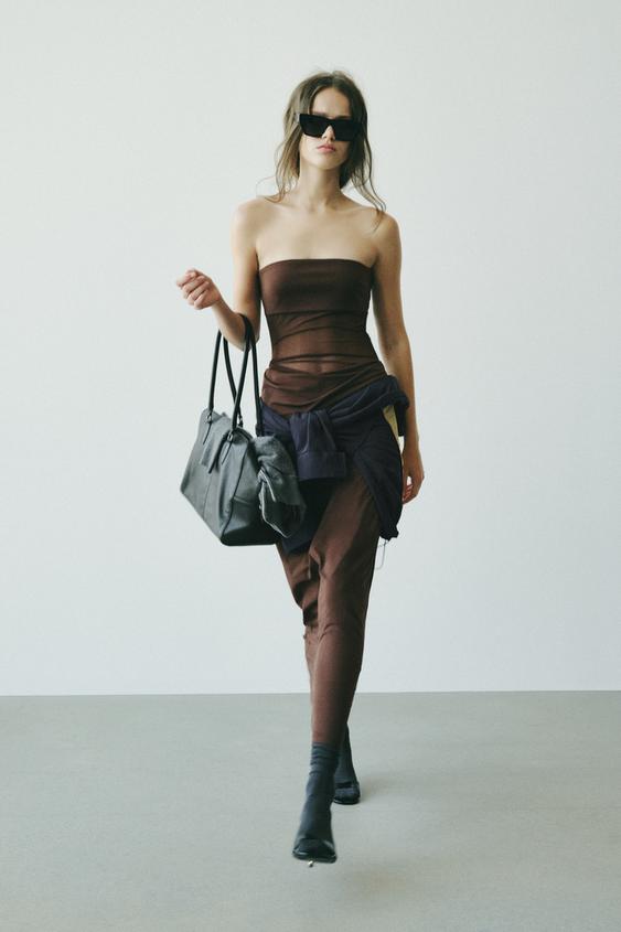 MIDI DRESS WITH DRAPED DETAIL - Brown by Zara - Image 0