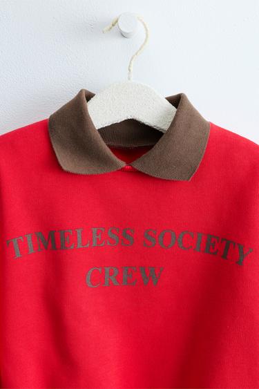 ZARA TIMELESS - POLO COLLAR SWEATSHIRT WITH SLOGAN - Red by Zara