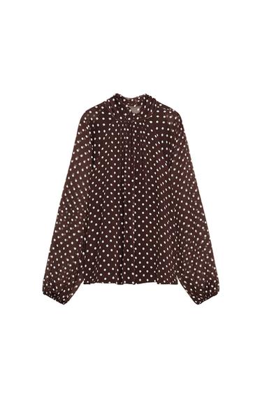 POLKA DOT BLOUSE WITH BOW - brown/white by Zara