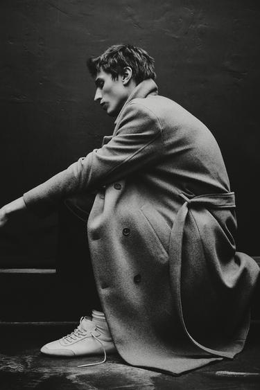 DOUBLE-BREASTED WOOL BLEND COAT WITH BELT - Mink by Zara