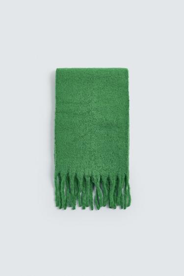 BRUSHED TEXTURED FRINGED SCARF - Green by Zara