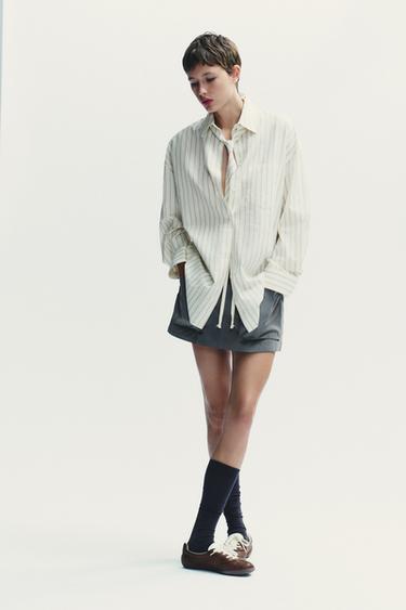 OVERSIZE SHIRT WITH TIE - White / Grey by Zara