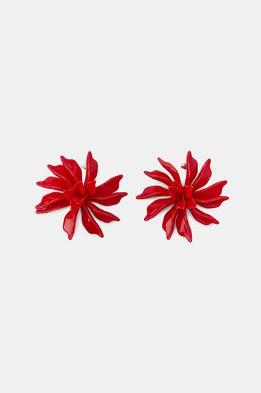 MAXI EMBOSSED FLOWER EARRINGS - Red by Zara