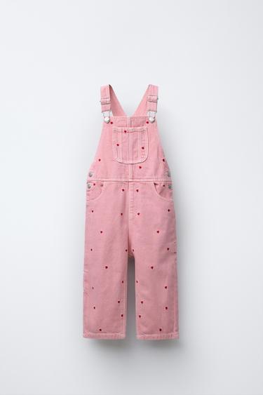 LONG TWILL DUNGAREES WITH HEARTS - Pink by Zara - Image 0