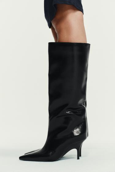 KITTEN HEEL KNEE-HIGH BOOTS - Black by Zara