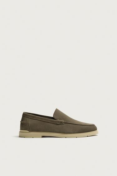 CASUAL LEATHER LOAFERS - Taupe Grey by Zara