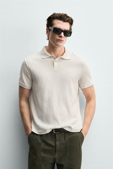 REGULAR FIT RIBBED POLO SHIRT - Ecru by Zara