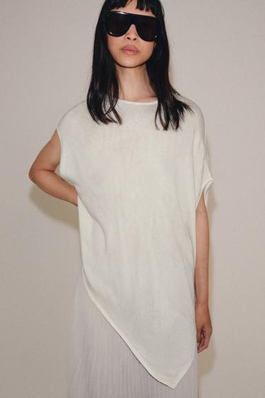 ASYMMETRIC KNIT TOP - ecru-white by Zara