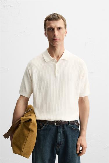 RIBBED KNIT POLO SHIRT - Oyster-white by Zara