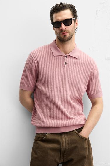 RIB KNIT POLO SHIRT - Faded pink by Zara