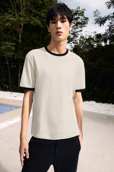 BASIC CONTRAST RIB T-SHIRT - Oyster-white by Zara