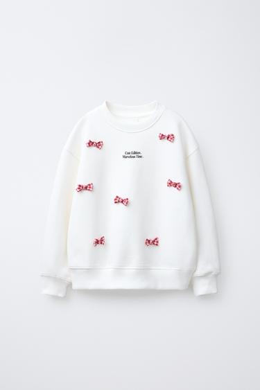 SWEATSHIRT WITH SLOGAN AND BOWS - Ecru by Zara