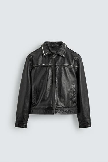 STUDDED LEATHER JACKET - Black by Zara