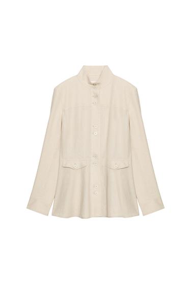 FITTED JACKET WITH LINEN AND SHOULDER PADS - Light beige by Zara
