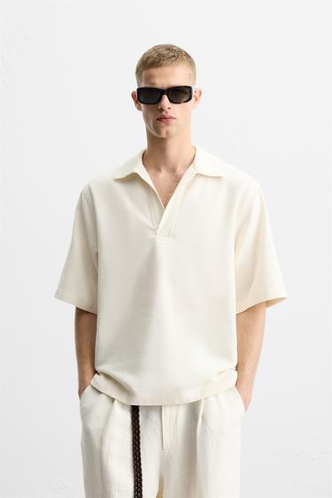 RELAXED FIT TEXTURED POLO SHIRT - Ecru by Zara