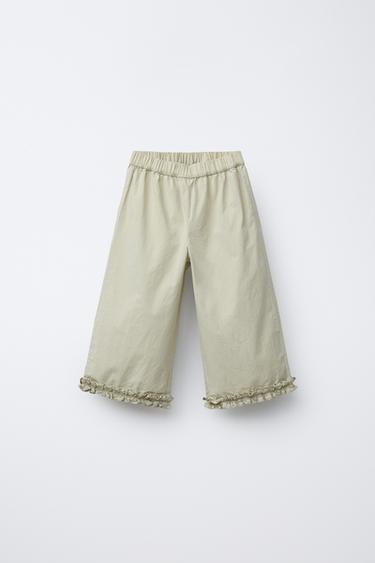 POPLIN RUFFLE TROUSERS - Khaki by Zara - Image 0