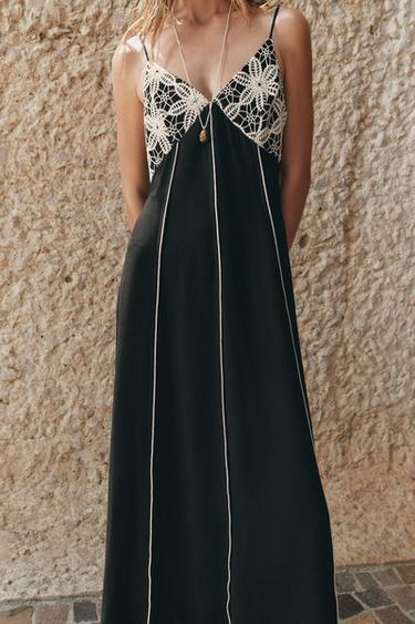 EMBROIDERED MIDI DRESS - Black / Ecru by Zara