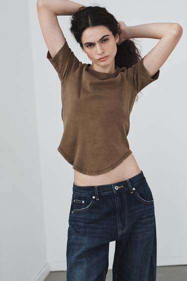 FADED-EFFECT T-SHIRT - Dark brown by Zara