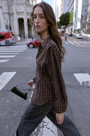 OVERSIZE CHECKS SHIRT - Brown / Ecru by Zara
