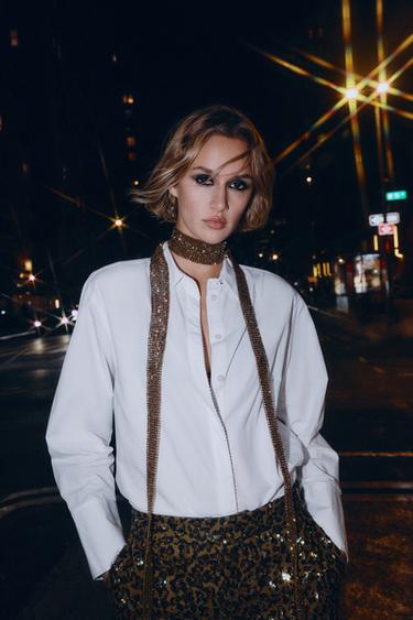 POPLIN SHIRT WITH BEADED PLACKET - White by Zara