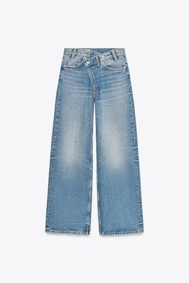 TRF WIDE-LEG HIGH-WAIST JEANS WITH CROSSOVER WAIST - Blue by Zara