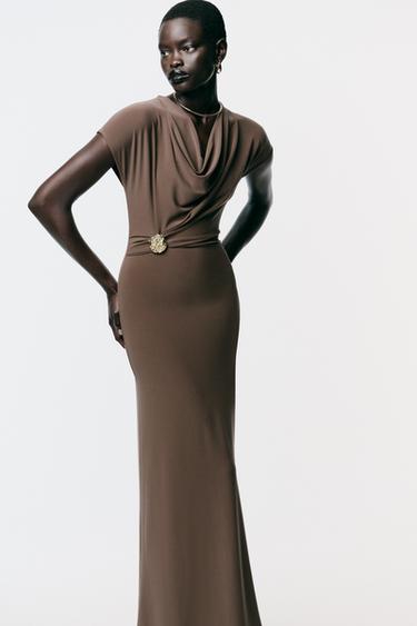 DRAPED DRESS WITH HARDWARE - Brown by Zara