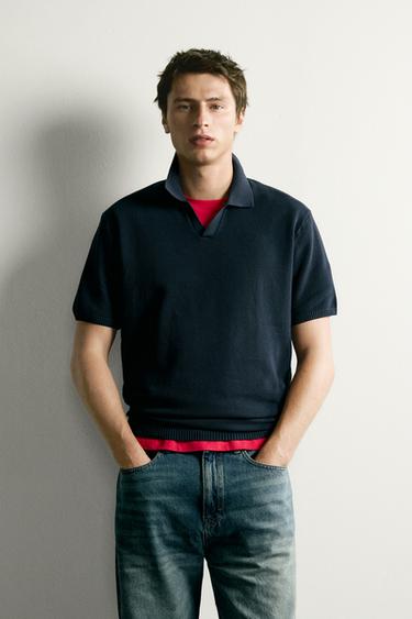 TEXTURED REGULAR FIT KNIT POLO SHIRT - Navy blue by Zara
