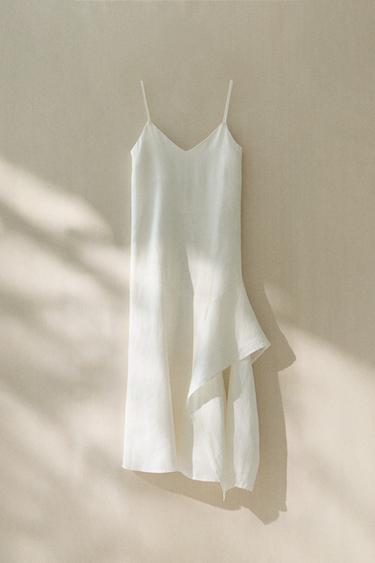 ASYMMETRIC LINEN BEACH DRESS - Ecru by Zara