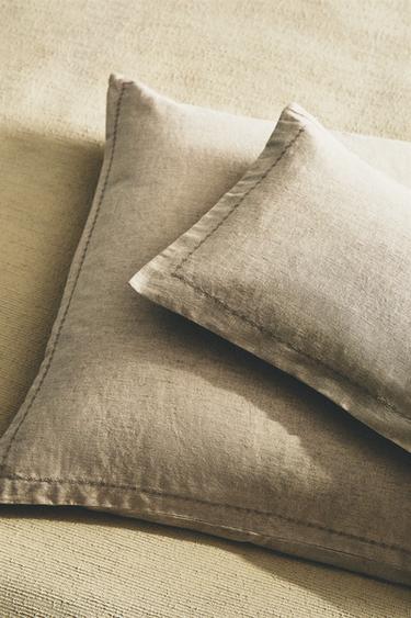 PADDED LINEN CUSHION COVER FOR QUILTS WITH DOTS - Light beige by Zara