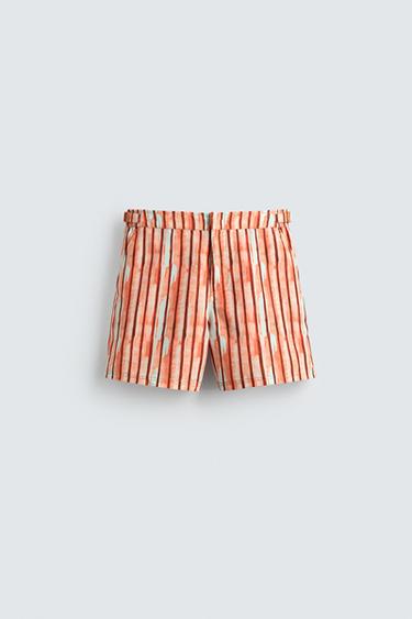 STRIPED SWIMMING TRUNKS - Orange by Zara