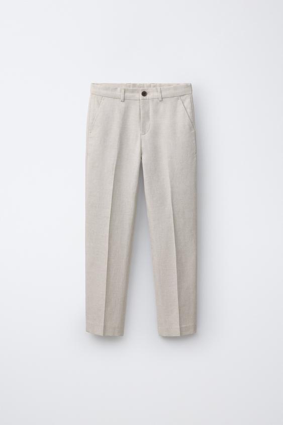 COTTON AND LINEN SUIT TROUSERS - Ecru by Zara - Image 0
