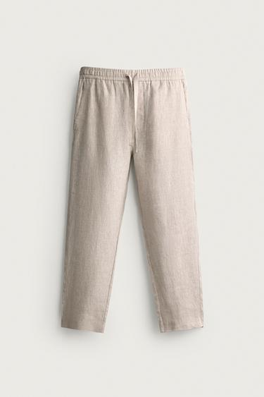 100% LINEN RELAXED FIT TROUSERS - Light beige by Zara