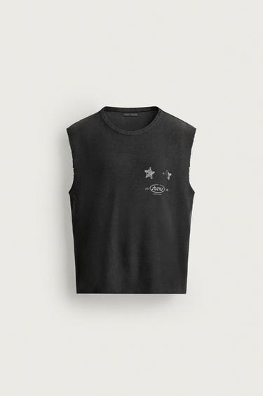 WASHED PRINTED KNIT TANK TOP - Faded black by Zara