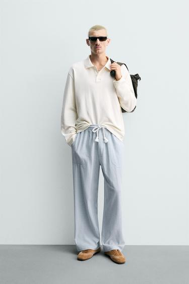 RELAXED FIT TEXTURED CHECK TROUSERS - Sky blue by Zara